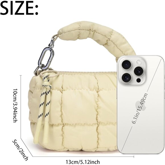 Women's Tan Mini Quilted Wristlet Pouch Cute Charm Gift Puffer Evening Handbag - Picture 5 of 7